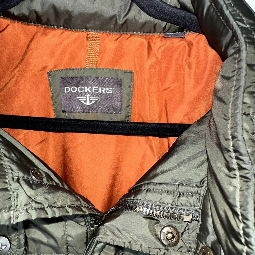 Dockers Unisex Size Large Olive Green Long Sleeve Puffer Lightweight Jacket